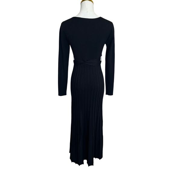 Area Stars Black Fit Flare Knit Midi Wrap Dress XS Pleated Career Designer $175 - Picture 8 of 10